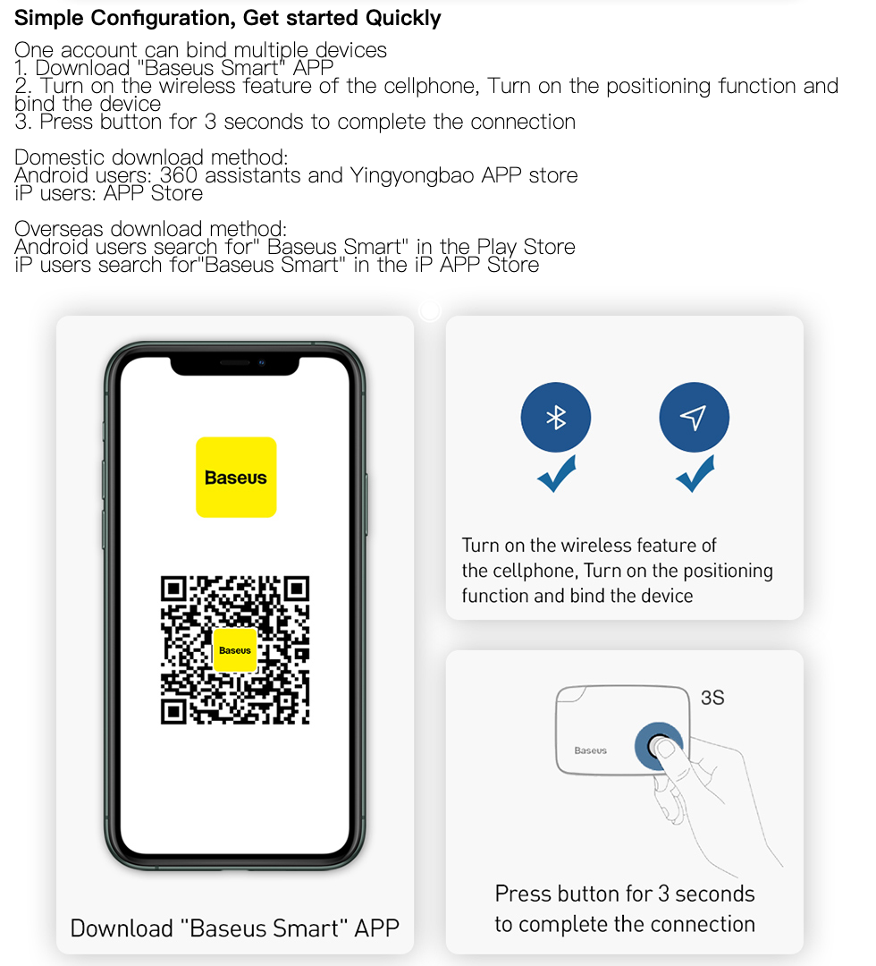 Baseus Wireless Smart Tracker Anti-lost Alarm Tracker Key